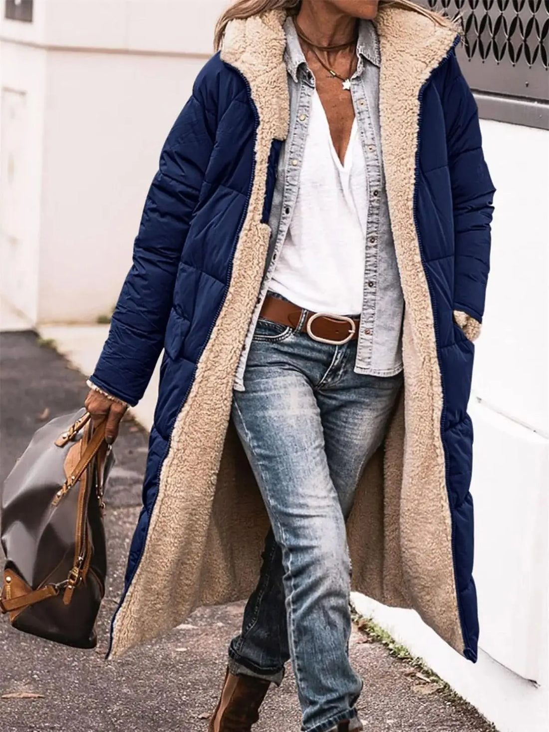 Women’s Reversible Quilted Hooded Winter Jacket – Thick Warm Long Coat