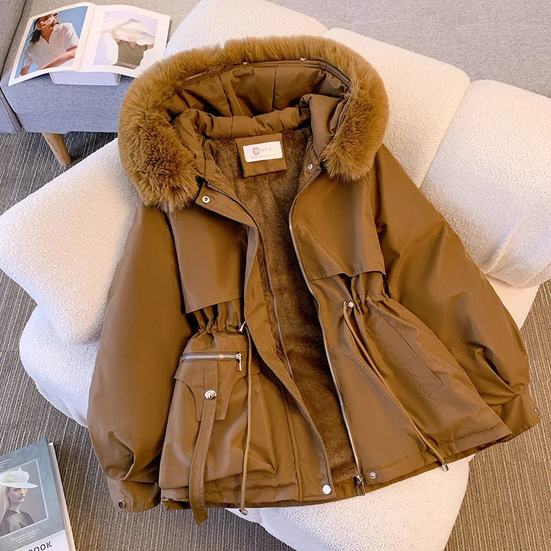Women’s Fleece-Lined Hooded Down Jacket – Warm Padded Winter Parka