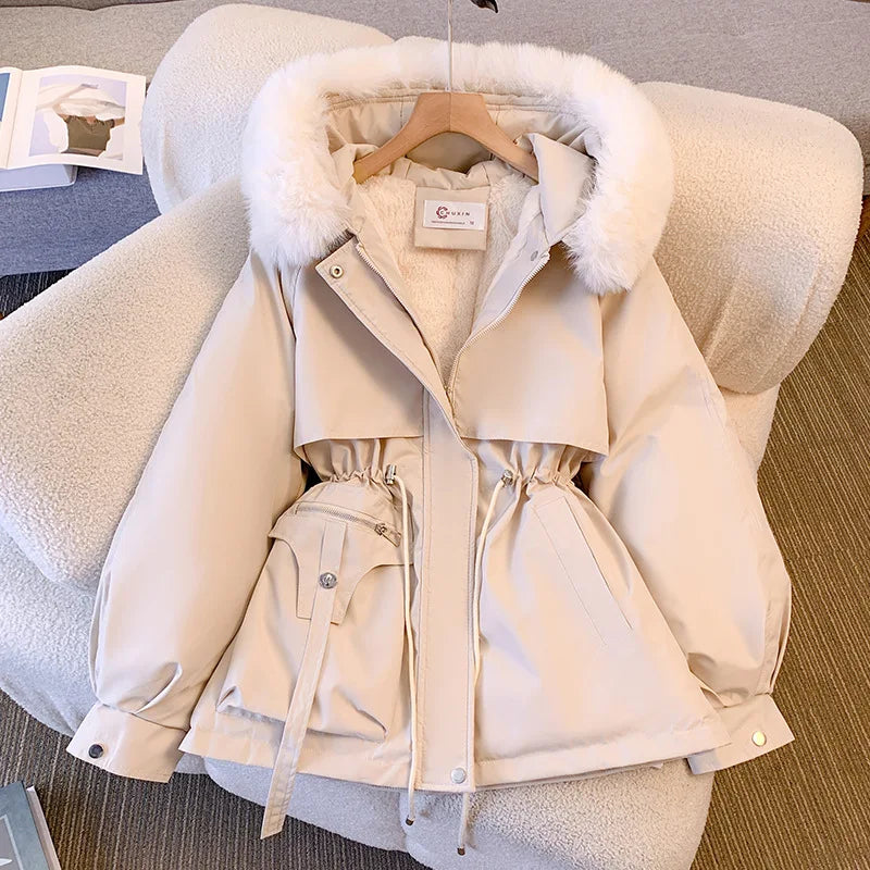 Women’s Fleece-Lined Hooded Down Jacket – Warm Padded Winter Parka