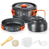 Camping Cookware Set – Non-Stick Pots, Teapot & Tableware for 2-3 People