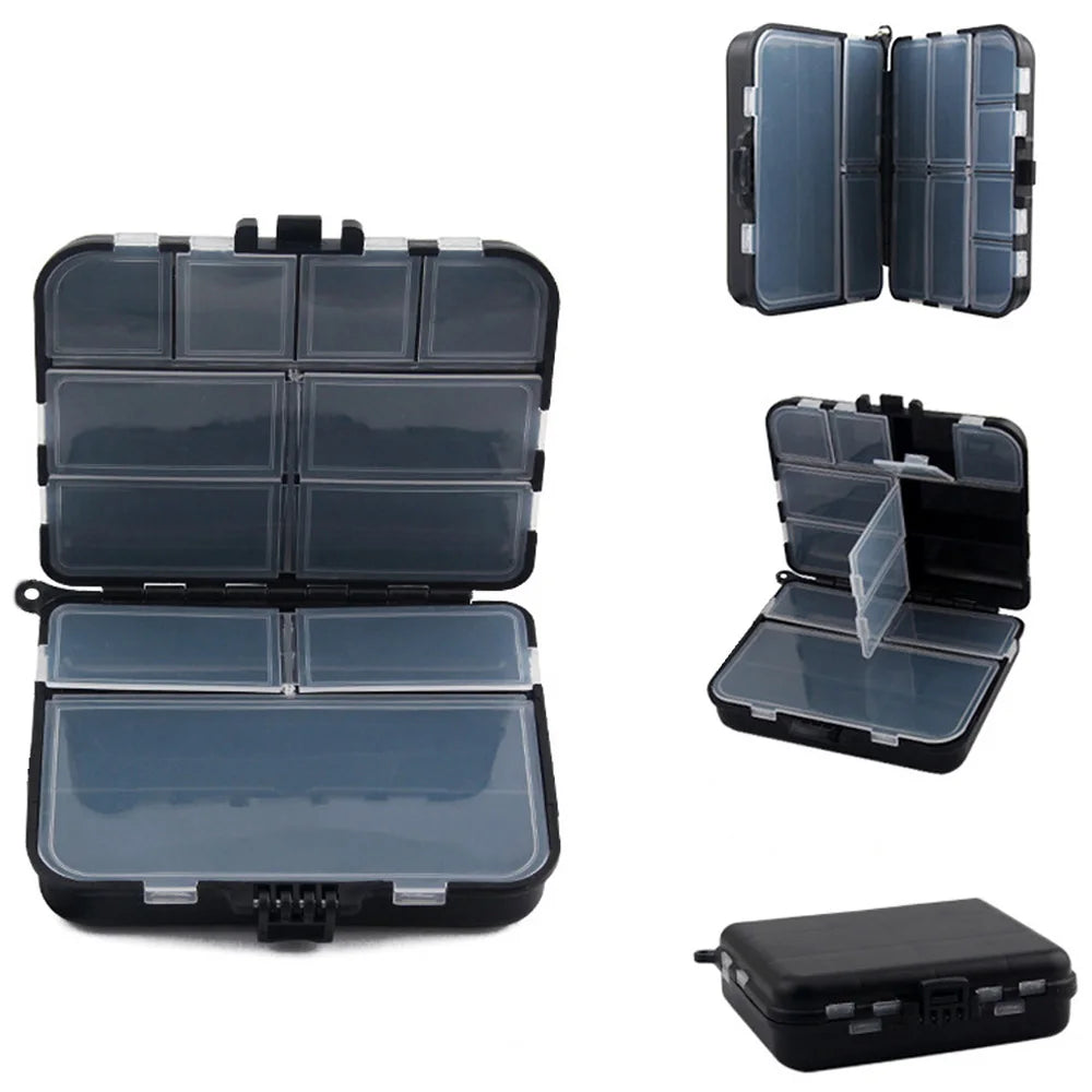 Portable 2-Layer Plastic Fishing Tackle Box – 12-Compartment Bait and Hook Storage Case