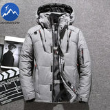 Men’s -20°C White Duck Down Jacket – Thick Warm Hooded Winter Parka