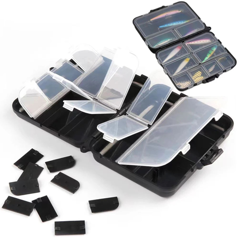 Portable 2-Layer Plastic Fishing Tackle Box – 12-Compartment Bait and Hook Storage Case