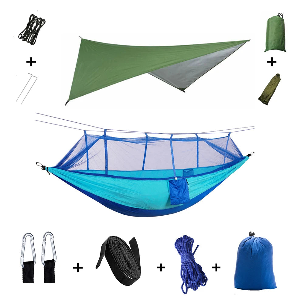 Portable Camping Hammock with Mosquito Net & Rain Shelter