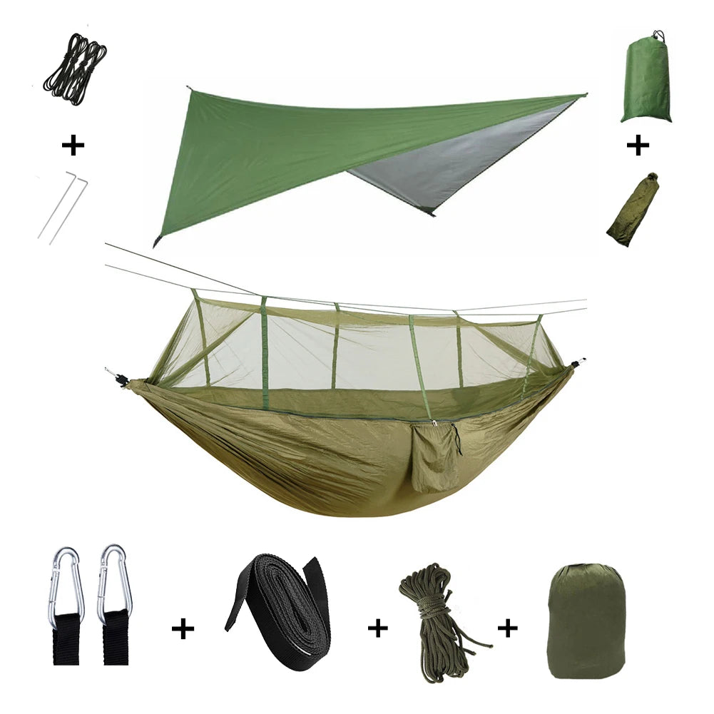 Portable Camping Hammock with Mosquito Net & Rain Shelter