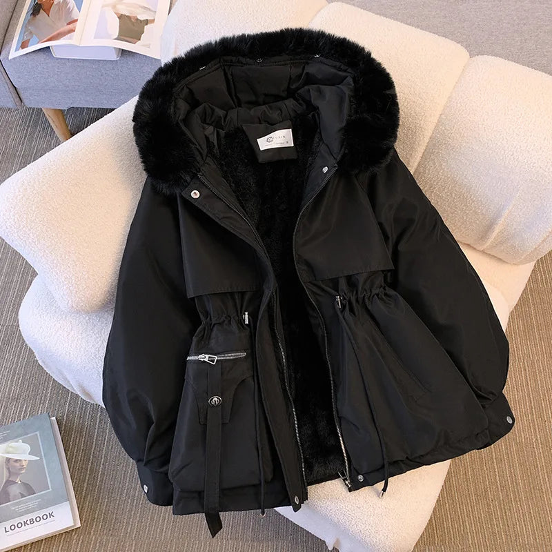 Women’s Fleece-Lined Hooded Down Jacket – Warm Padded Winter Parka