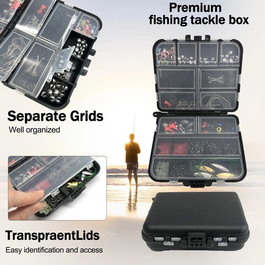 170–410PCS Professional Fishing Kit with Tackle Box – Hooks, Sinkers & Swivels for Bass, Trout & Saltwater Fishing, Rust-Proof Accessories