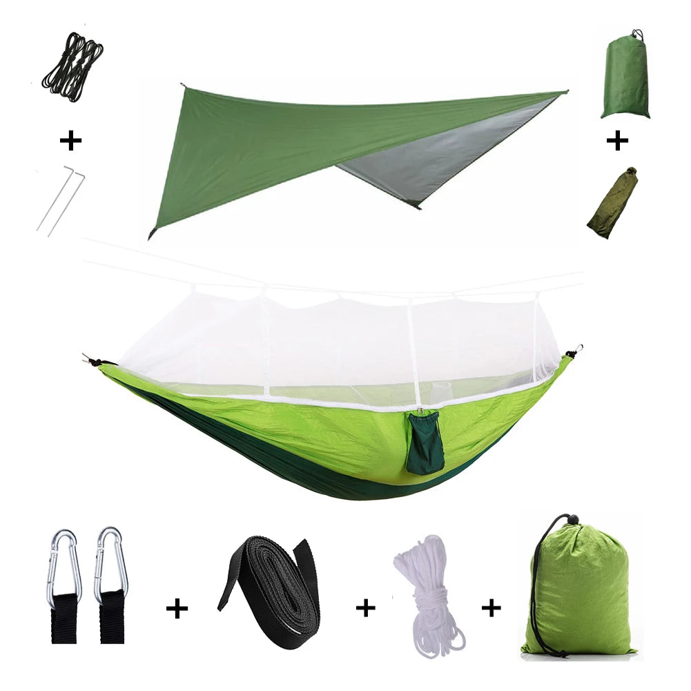 Portable Camping Hammock with Mosquito Net & Rain Shelter