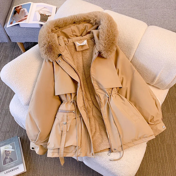 Women’s Fleece-Lined Hooded Down Jacket – Warm Padded Winter Parka