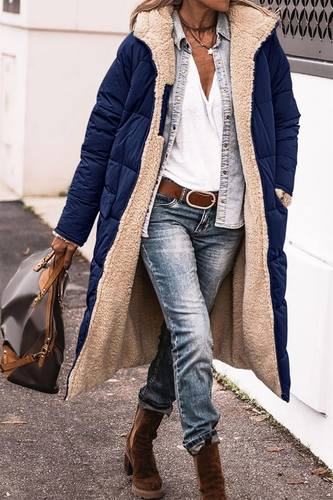 Women’s Reversible Quilted Hooded Winter Jacket – Thick Warm Long Coat
