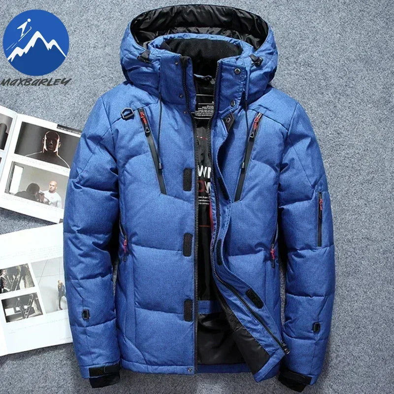 Men’s -20°C White Duck Down Jacket – Thick Warm Hooded Winter Parka
