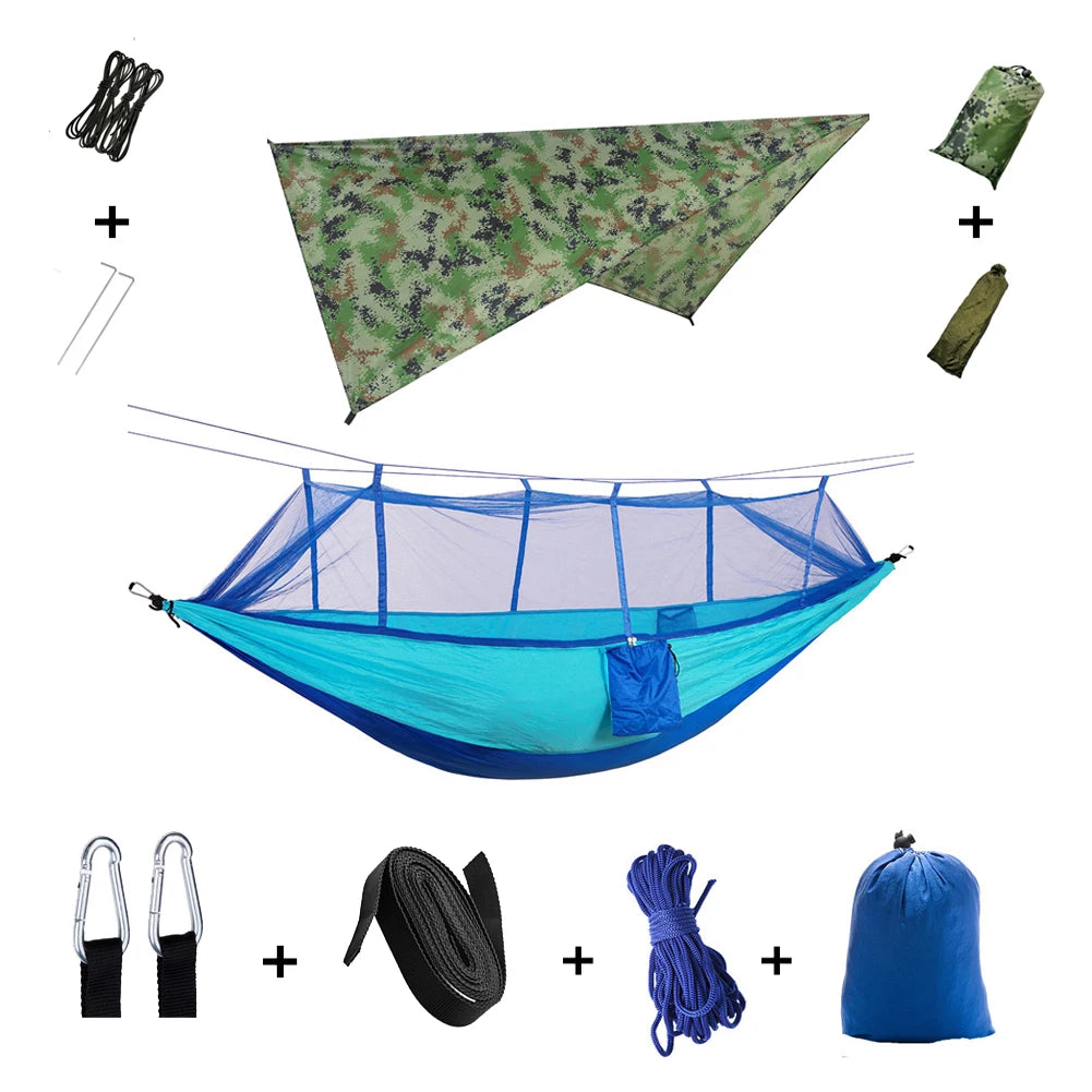 Portable Camping Hammock with Mosquito Net & Rain Shelter