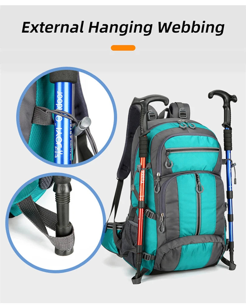 50L Nylon Backpack Camping Bag Outdoor Sport Hiking Trekking Climbing Travel Shoulder Reflective Shoes Luggage Outdoor Men Bag