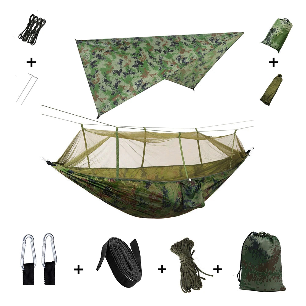 Portable Camping Hammock with Mosquito Net & Rain Shelter