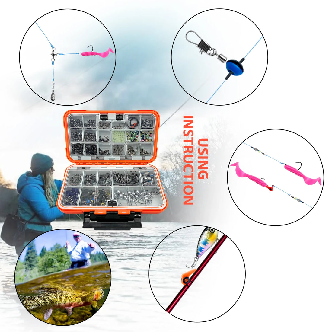 170–410PCS Professional Fishing Kit with Tackle Box – Hooks, Sinkers & Swivels for Bass, Trout & Saltwater Fishing, Rust-Proof Accessories