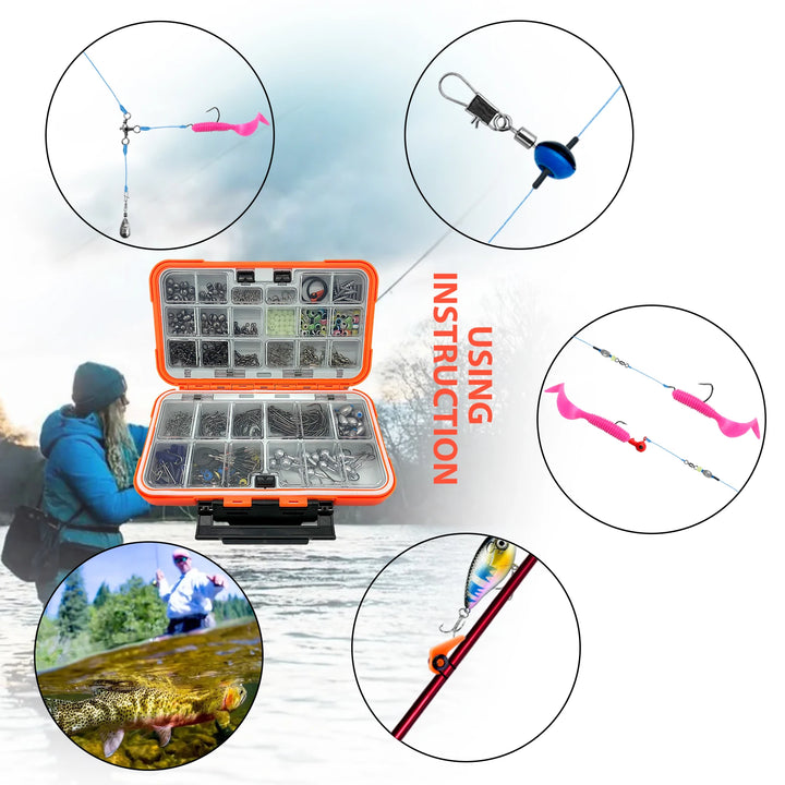 170–410PCS Professional Fishing Kit with Tackle Box – Hooks, Sinkers & Swivels for Bass, Trout & Saltwater Fishing, Rust-Proof Accessories