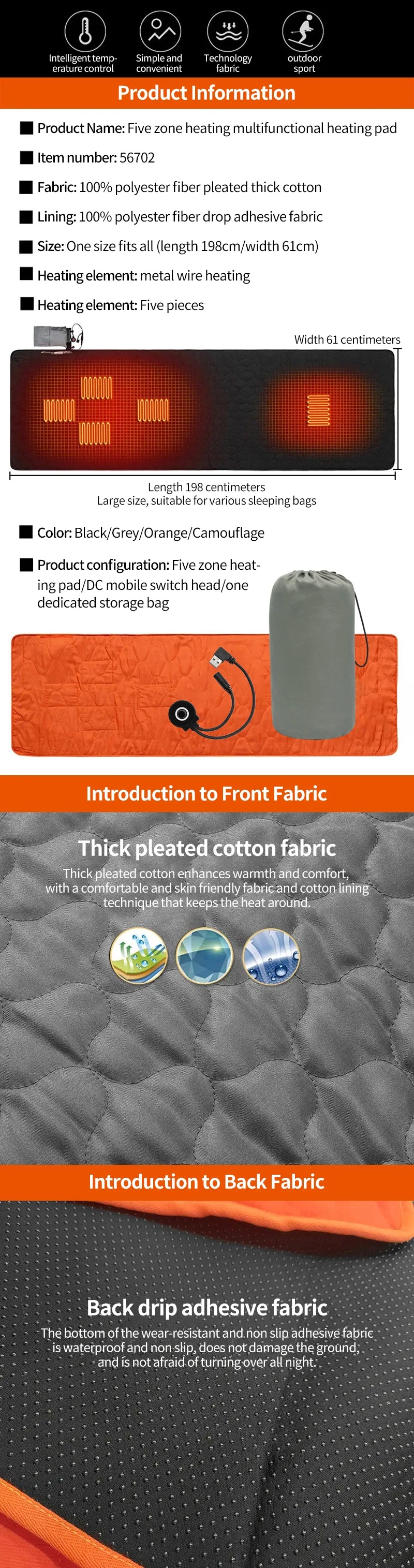 Outdoor USB Heated Sleeping Mat – Electric Camping Mattress Pad for Sleeping Bags