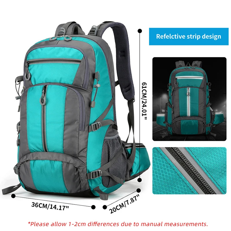 50L Nylon Backpack Camping Bag Outdoor Sport Hiking Trekking Climbing Travel Shoulder Reflective Shoes Luggage Outdoor Men Bag