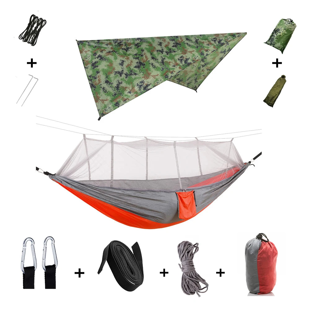 Portable Camping Hammock with Mosquito Net & Rain Shelter