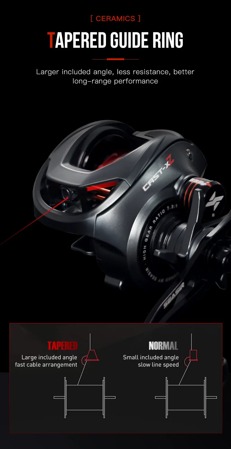 SEASIR Cast X2 Baitcasting Reel – 7.3:1 Gear Ratio, Hybrid Ceramic Bearings, Carbon Fiber Washer, Dual Bearing System & N52 Brake