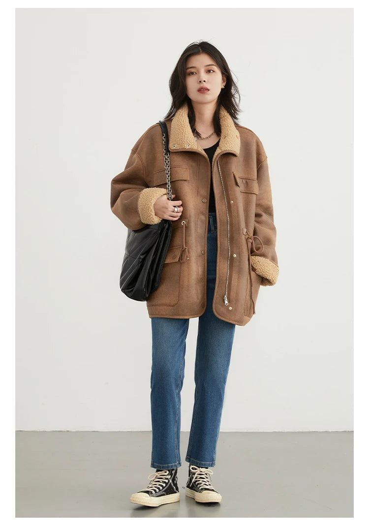 CHIC VEN Women’s Reversible Suede Winter Jacket – Warm Motorcycle Coat
