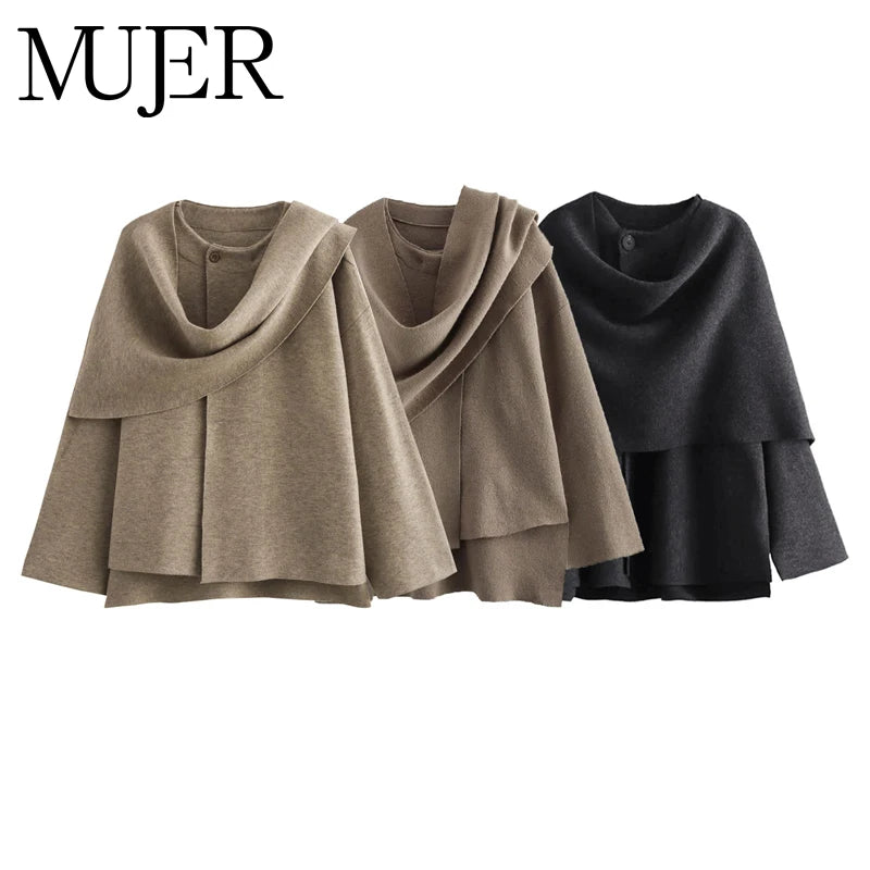MUJER Women's Plush Padded Winter Coat – Asymmetric Scarf Parka