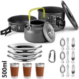 Camping Cookware Set – Non-Stick Pots, Teapot & Tableware for 2-3 People