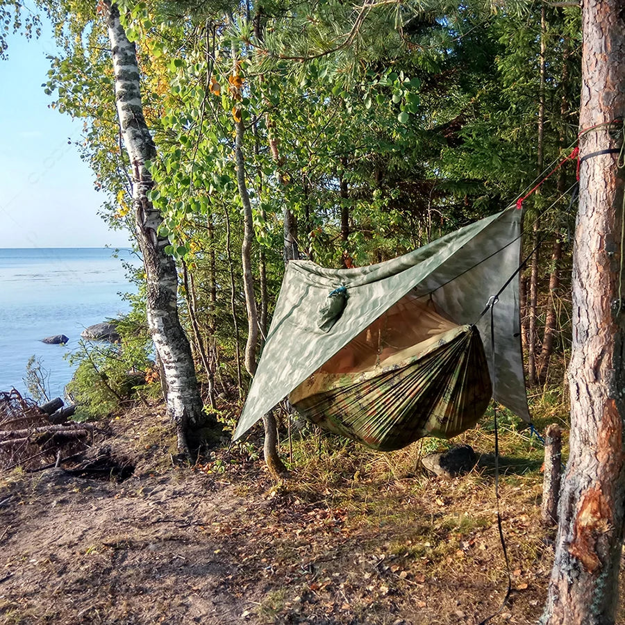 Portable Camping Hammock with Mosquito Net & Rain Shelter