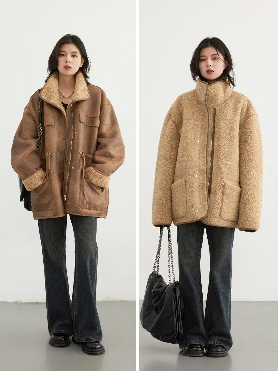 CHIC VEN Women’s Reversible Suede Winter Jacket – Warm Motorcycle Coat
