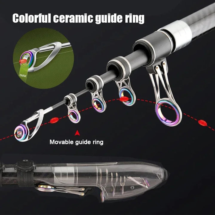 Telescopic Fishing Rod – 3.9m/4.2m/5.0m Carbon Surfcasting Rod, Travel Spinning & Baitcasting Rod with 20–250g Power Casting