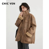 CHIC VEN Women’s Reversible Suede Winter Jacket – Warm Motorcycle Coat