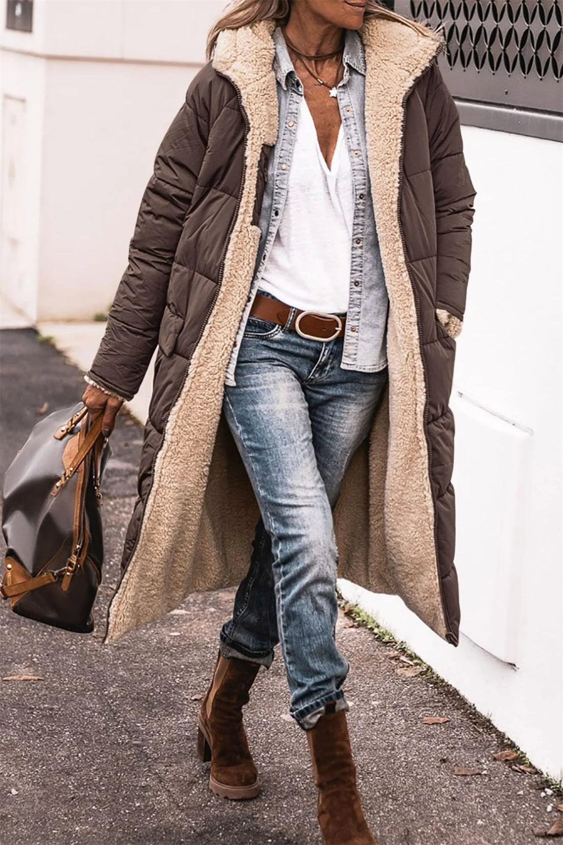 Women’s Reversible Quilted Hooded Winter Jacket – Thick Warm Long Coat