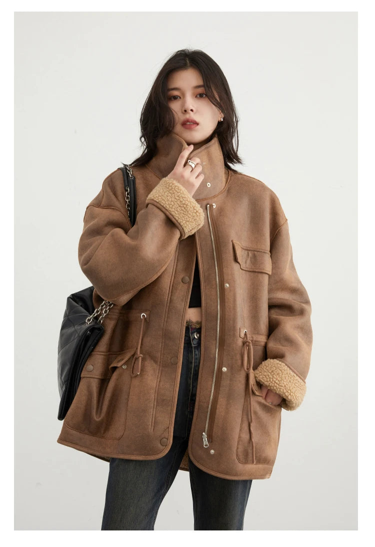 CHIC VEN Women’s Reversible Suede Winter Jacket – Warm Motorcycle Coat