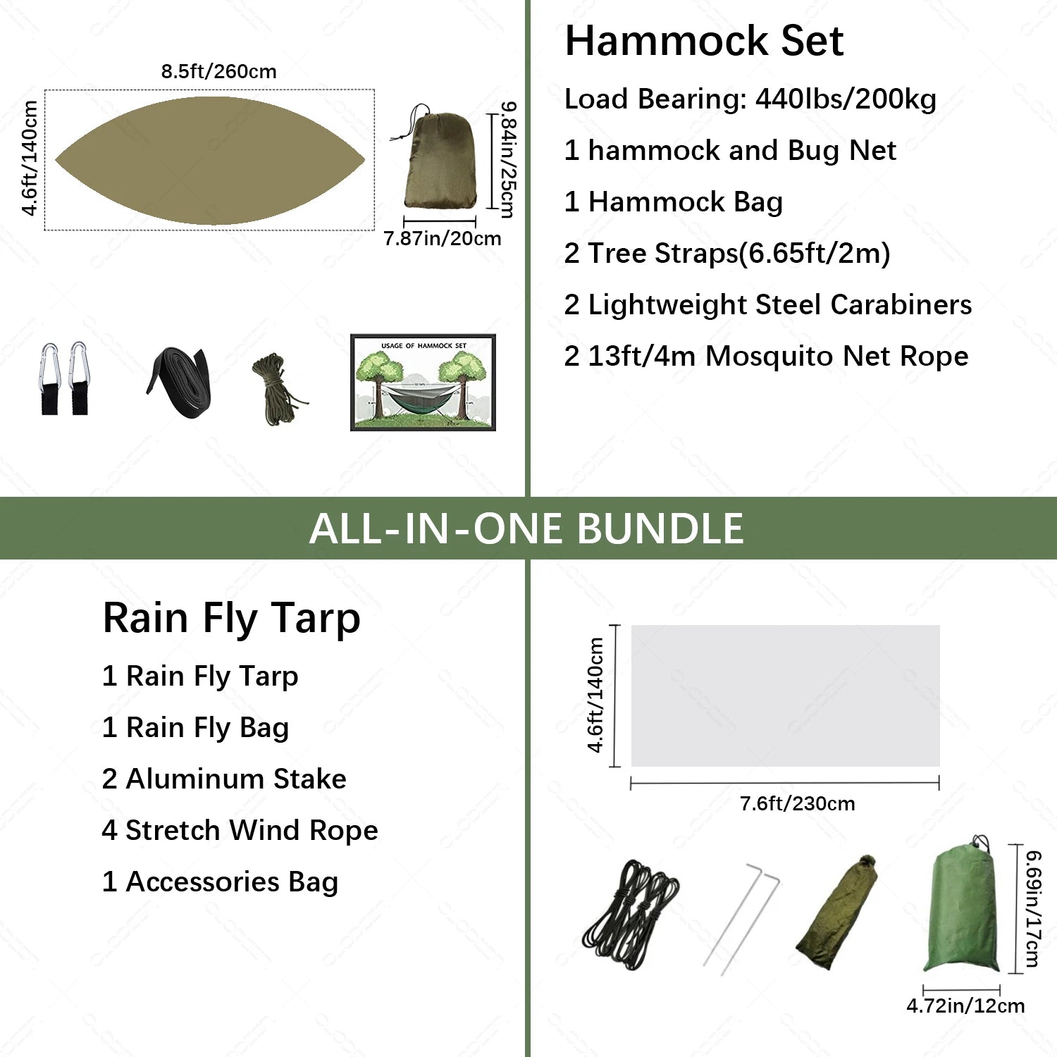 Portable Camping Hammock with Mosquito Net & Rain Shelter