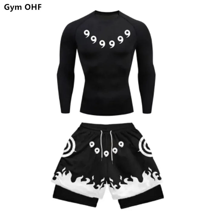 Men’s Bodysuit Tights & 3D Printed Double-Layer Shorts