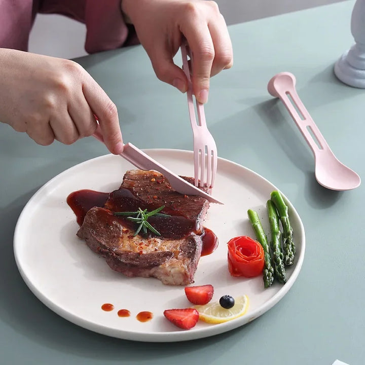 3PCS Portable Wheat Straw Tableware Set