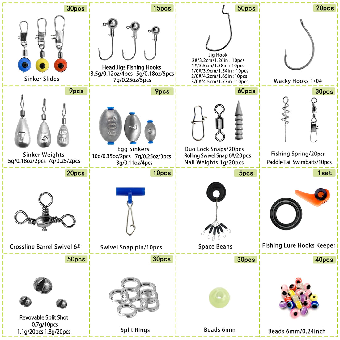 170–410PCS Professional Fishing Kit with Tackle Box – Hooks, Sinkers & Swivels for Bass, Trout & Saltwater Fishing, Rust-Proof Accessories