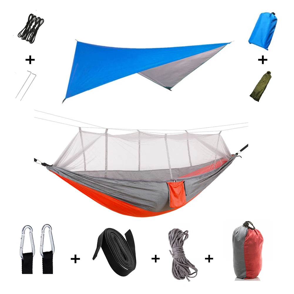 Portable Camping Hammock with Mosquito Net & Rain Shelter
