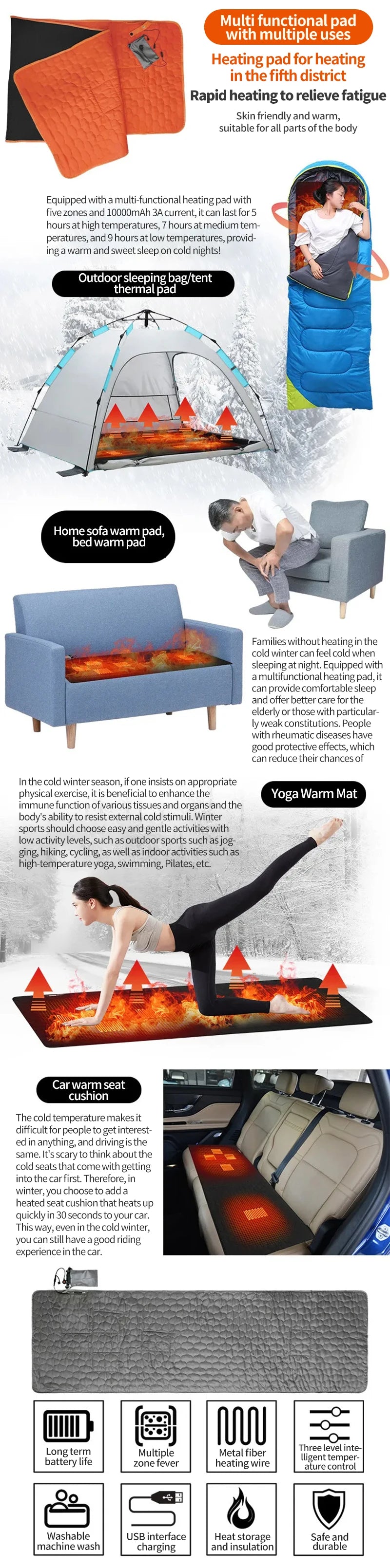 Outdoor USB Heated Sleeping Mat – Electric Camping Mattress Pad for Sleeping Bags