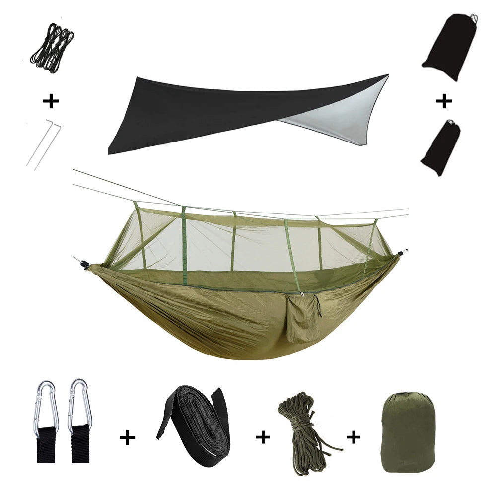 Portable Camping Hammock with Mosquito Net & Rain Shelter