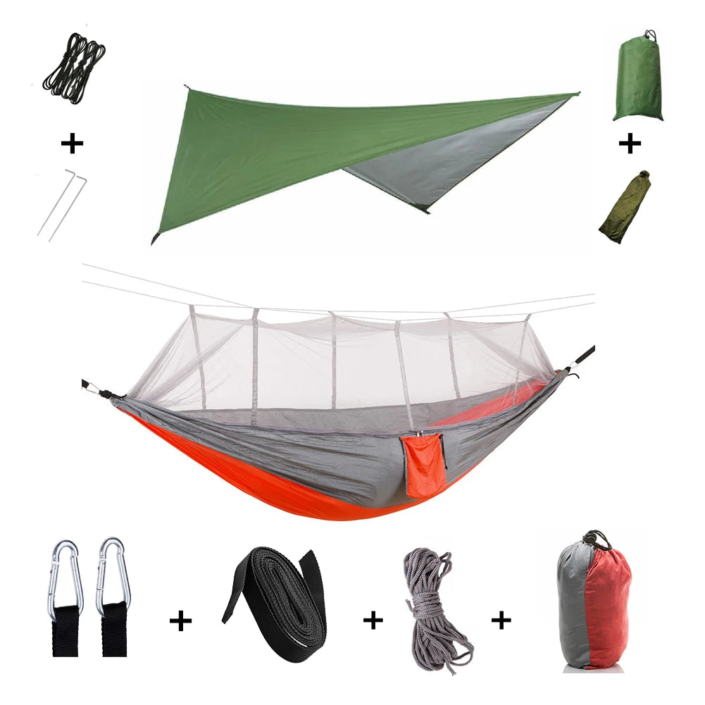 Portable Camping Hammock with Mosquito Net & Rain Shelter