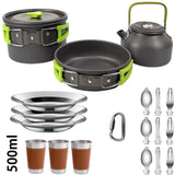 Camping Cookware Set – Non-Stick Pots, Teapot & Tableware for 2-3 People