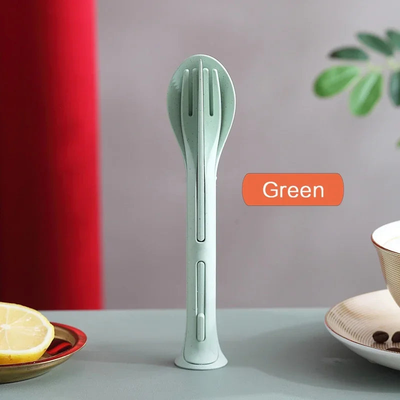 3PCS Portable Wheat Straw Tableware Set