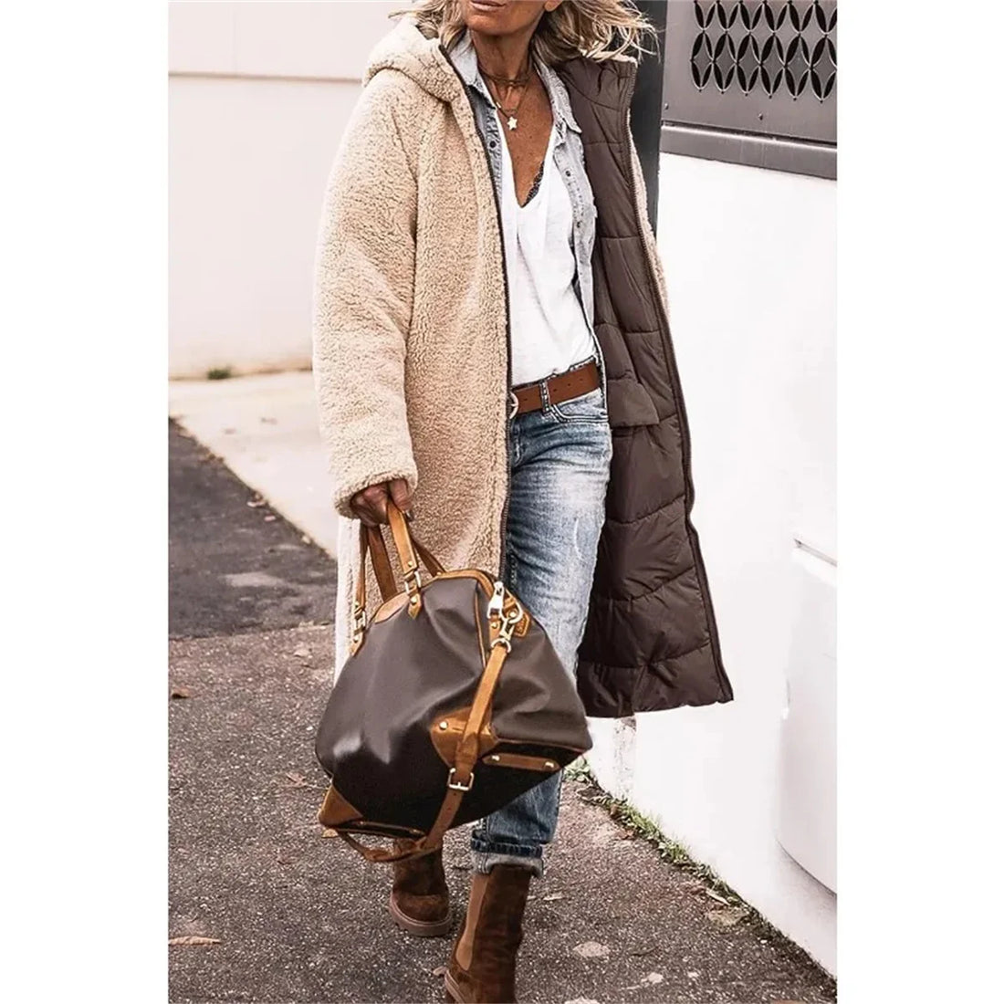 Women’s Reversible Quilted Hooded Winter Jacket – Thick Warm Long Coat