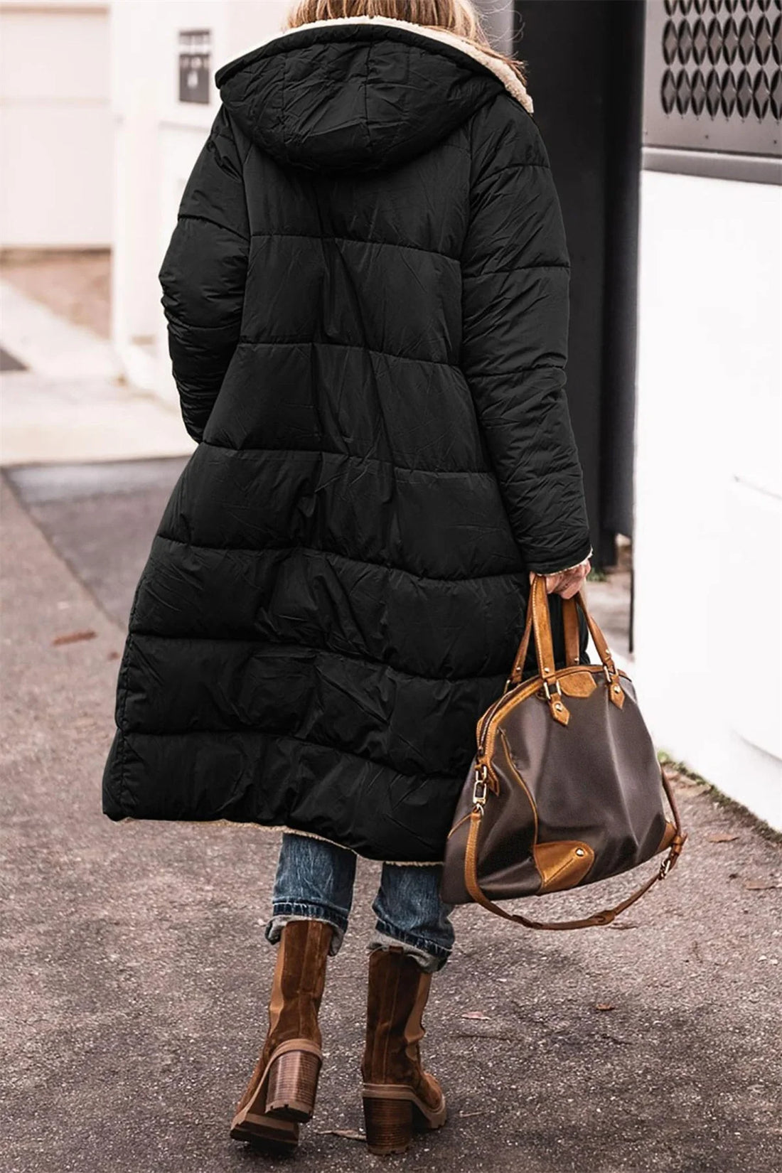 Women’s Reversible Quilted Hooded Winter Jacket – Thick Warm Long Coat