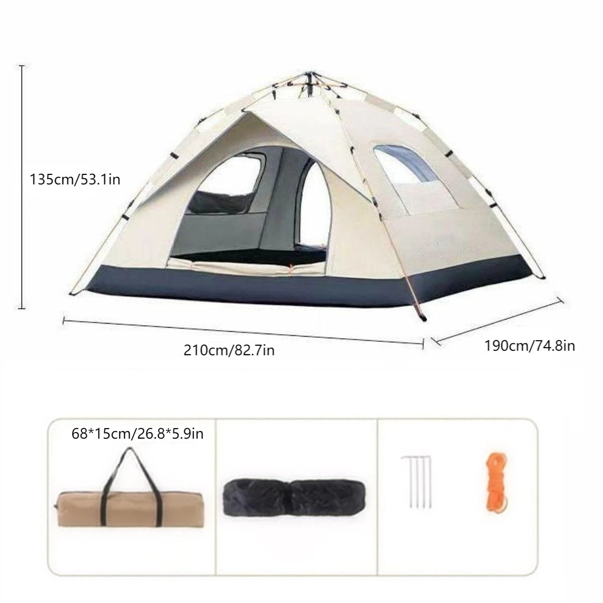 Outdoor Camping Tent – Sunshade Shelter with 2 Doors & 2 Windows for Travel & Self-Driving Trips