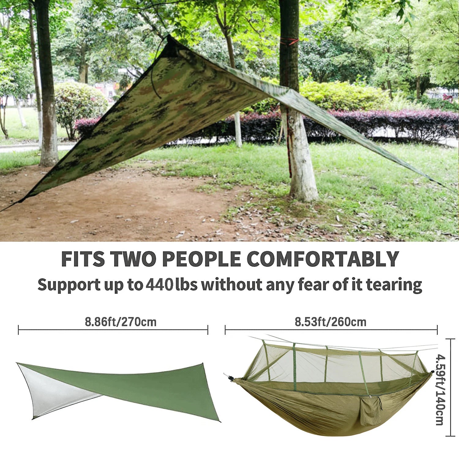 Portable Camping Hammock with Mosquito Net & Rain Shelter