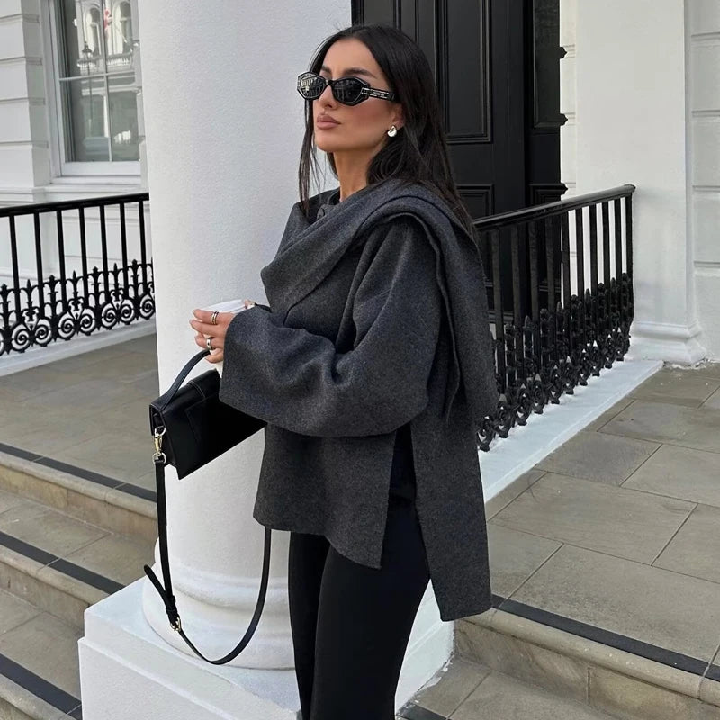 MUJER Women's Plush Padded Winter Coat – Asymmetric Scarf Parka