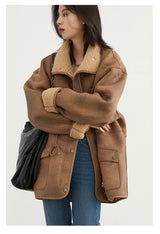 CHIC VEN Women’s Reversible Suede Winter Jacket – Warm Motorcycle Coat