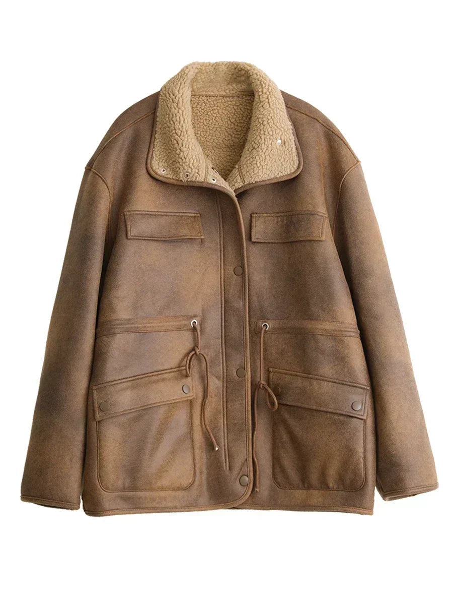 CHIC VEN Women’s Reversible Suede Winter Jacket – Warm Motorcycle Coat